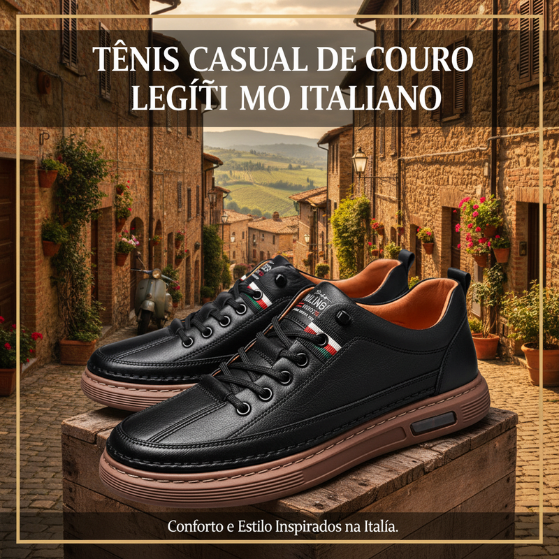 Tênis Casual Italian™ - de couro Legitimo + Relogio de Brinde