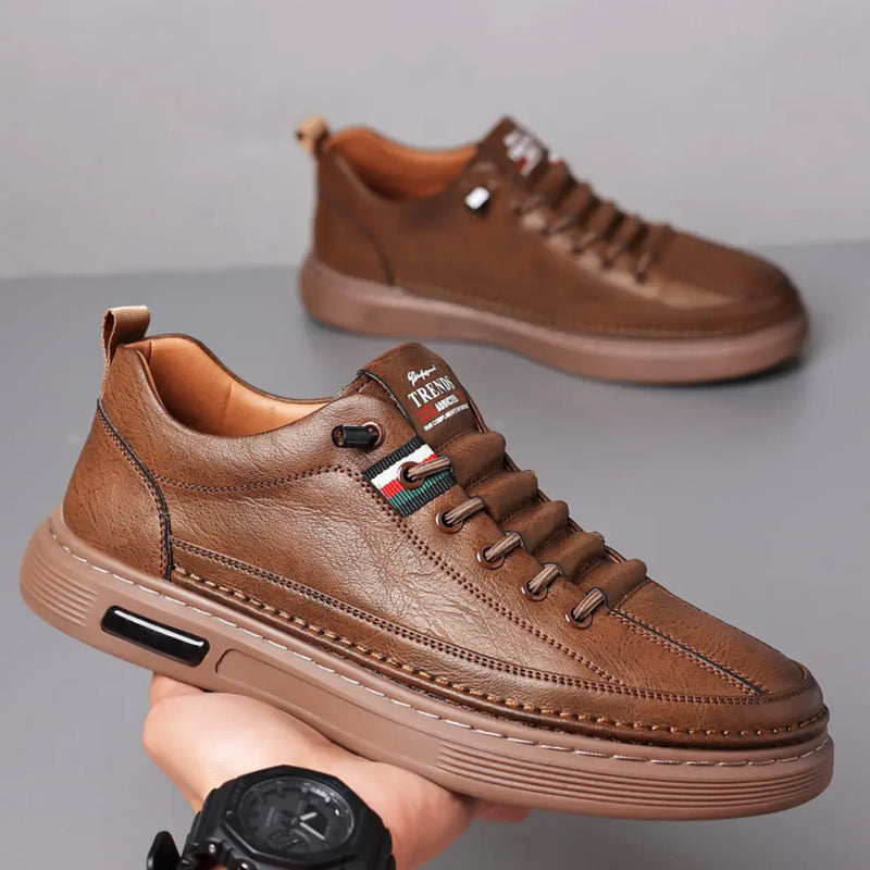 Tênis Casual Italian™ - de couro Legitimo + Relogio de Brinde