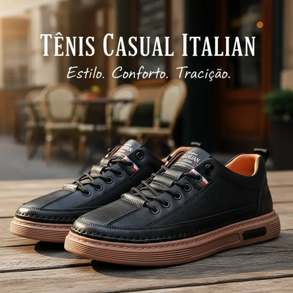Tênis Casual Italian™ - de couro Legitimo + Relogio de Brinde